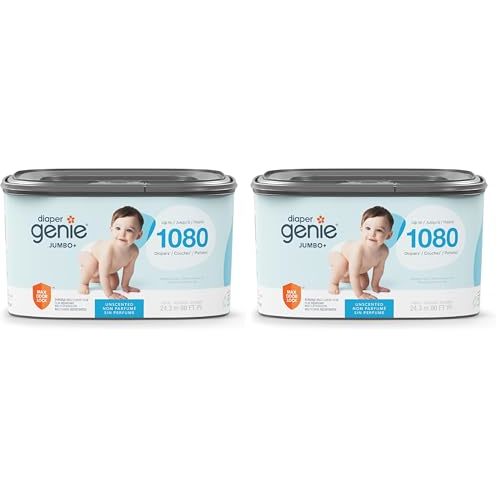 The Diaper Genie Jumbo+ Square Refill, with continuous film, can hold up to 1080 newborn-sized diapers per refill. (Pack of 2)