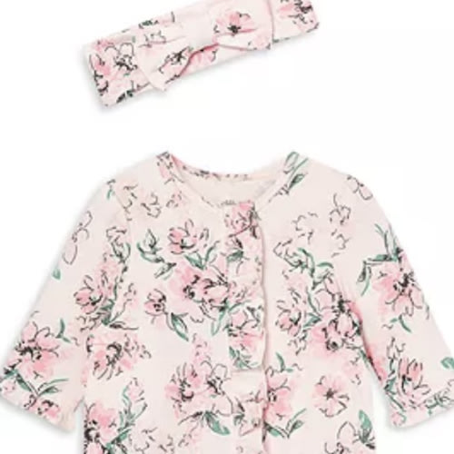Girls' Dotted Rosebud Footie & Headband Set - Baby