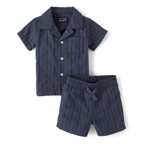 Baby Boys Textured 2-Piece Outfit Set - Blue