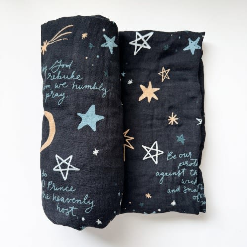 Catholic Baby Swaddle Muslin Blanket | St Michael Prayer