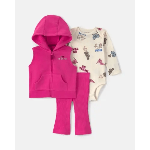 Baby Girl 3-Piece Sports Fleece Long-Sleeve Layering Set - Pink | Carter's