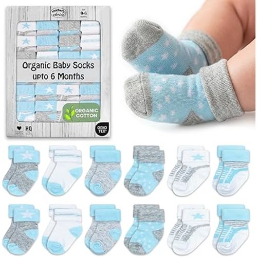 Mother's Choice Organic Cotton Baby Socks 0–6 Months, 12 Pairs Newborn & Infant Socks Soft Hypoallergenic Breathable Gentle On Delicate Skin Stretch Fit Comfortable Daily Essentials For Little Ones