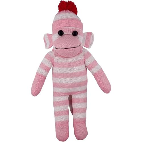 Traditional Sock Monkey Plush Toy Hand Knitted Stuffed Animal for Kids & Babies (16" Pink)