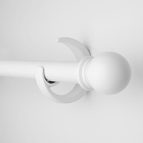 White Curtain Rods for Windows 16-88 inch, 1 inch Decorative Curtain Rod Set, Adjustable Heavy Duty Drapery Rod for Bedroom, Livingroom