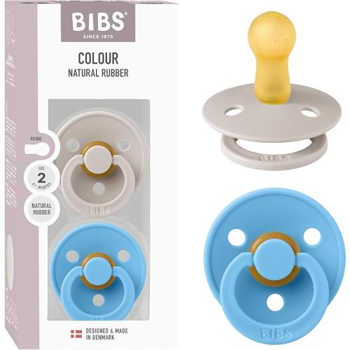 Bibs Colour Pacifier 2-Pack | BPA Free Soother, Round Nipple. Natural Rubber Latex,