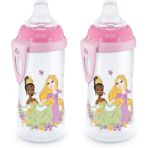 NUK Active Sippy Cup, 10 oz, 2 Pack, Disney Princess, BPA-Free, Soft Spout, Spill-Proof Cup
