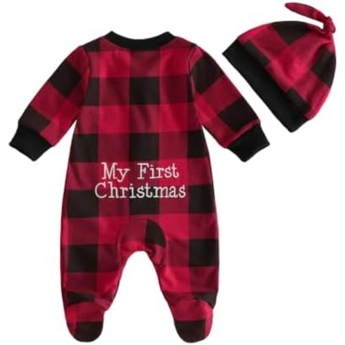 Bagilaanoe My First Christmas Baby Boy Footie Romper Jumpsuit Hat
