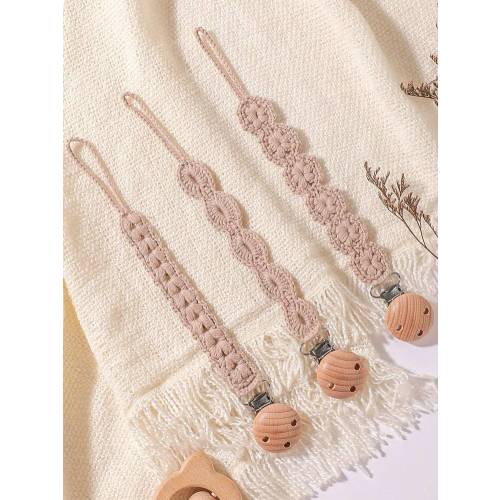 3Pcs/Pack Pacifier Holders With Elastic Band | Baby Pacifier Chain Clips |Universal Holder Soother Clips With Beechwood Clasp For Baby Teething Toys Teethers | Ideal Baby Gift For Boy For Girl | SHEIN USA