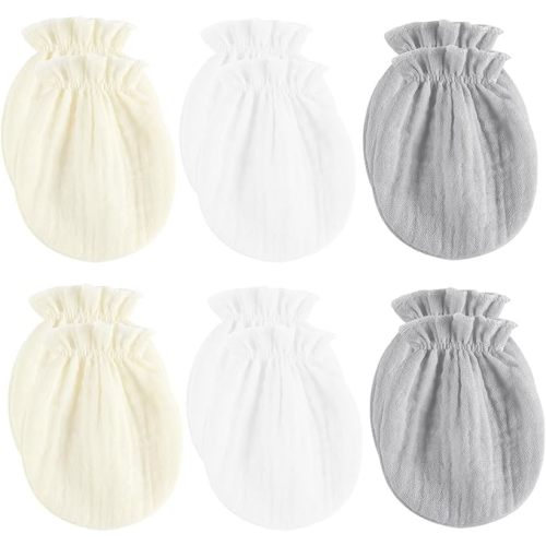 Newborn Mittens No Scratch 100% Cotton Mitts Boy Girl baby mittens 0-6 months 6 Pack