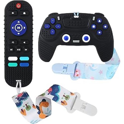 Remote Teether for Baby, 2Pcs Silicone Teething Toys for Infant Toddler 0-12 Months, Game Control Chew Gel Gifts for Newborn Kids/Boy/Girl, BPA Free Freezable Relief Molars Gums Pain