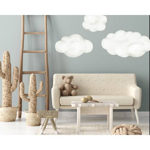 Cloud Wall Decals 3-pack White Fluffy Clouds Watercolor Wall Stickers Nursery Baby Room Playroom Bedroom Wall Wallpaper Stickers - WB413