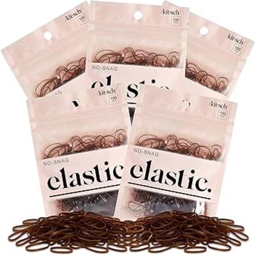 Kitsch Hair Ties No Damage for Kids, Teens and Women - Rubber Bands for Hair Styling | No Snag Hair Elastics | Daily Hair Accessories | Ideal Gifts for Women - 500pcs (Brown)