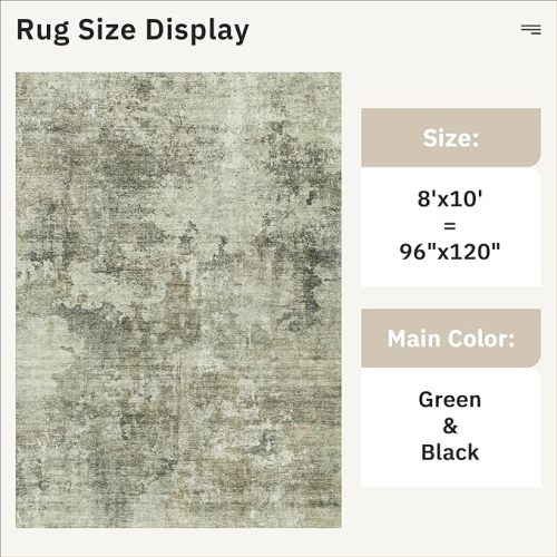 Soalmost Abstract Rug 8x10 Large Neutral Modern Washable Area Rugs Non-Slip Stain Resistant Foldable Thin Green Black