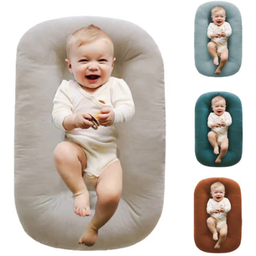 Baby Lounger Play Mat,Baby Lounger for Newborn Tummy Time for Baby in Flat Surface,0° Angle Newborn Lounger Baby Nest for Boys & Girls 0-12 Months(English Apricot)