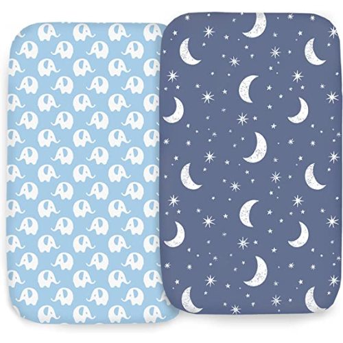 100% Organic Cotton 2 Pk Bedside Sleeper Bassinet Fitted Mattress Sheets for Mika Micky, Baby Delight, Ronbei, Chicco, KoolerThings, Cloud Baby, AMKE, Angelbliss, Maxi-COSI, Arm's Reach and More. Boy