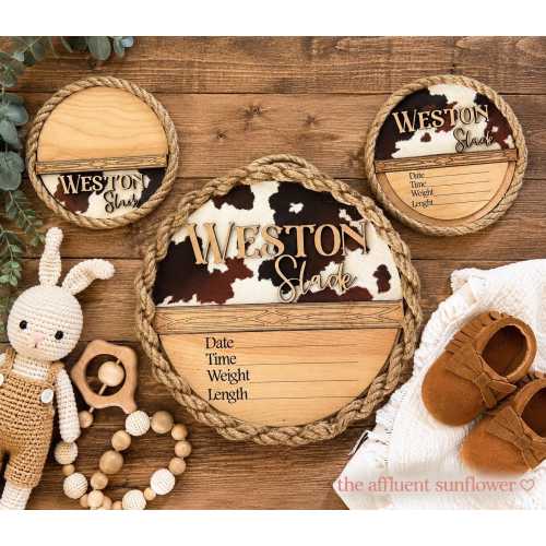 Western Baby Announcement Set: Custom Nursery Decor, Footprint Keepsake