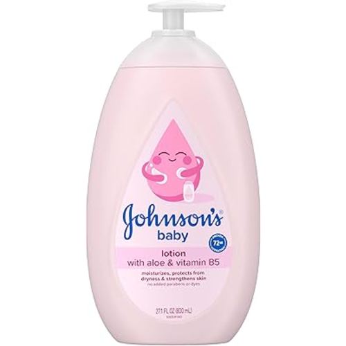 Johnson's Moisturizing Mild Pink Baby Lotion with Coconut Oil for Delicate Baby Skin, Paraben-, Phthalate- & Dye-Free, Hypoallergenic & Dermatologist-Tested, Baby Skin Care, 27.1 Fl. Oz