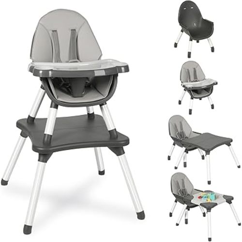Baby Highchair,6 in 1 High Chairs for Babies and Toddler Baby Feeding Chair Coverts to HighChair for Babies, Kids Learning Table,Building Block Table,Kids Stool Removable Tray & Safety Harness(Gray)