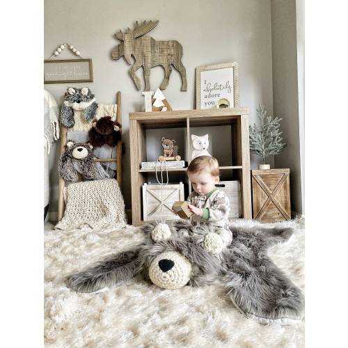 Bear Rug, Gray Faux Fur, Woodland Animal Nursery Décor