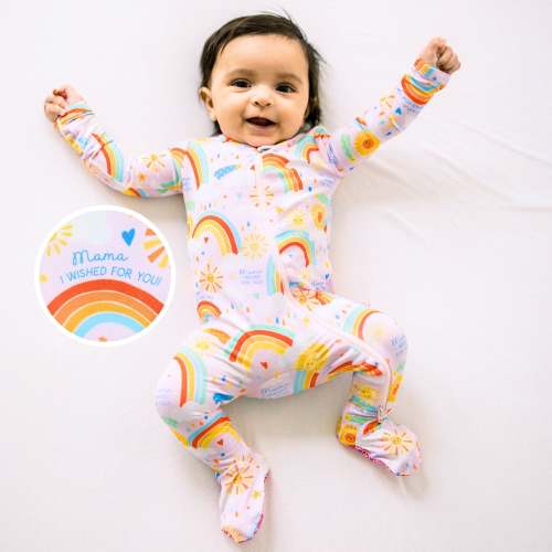 Bamboo Footie Zipper Baby Pajama - Rainbow Baby Pink Bamboo Onesie Sleeper - Mama I Wished for You Affirmation – Raising Mama