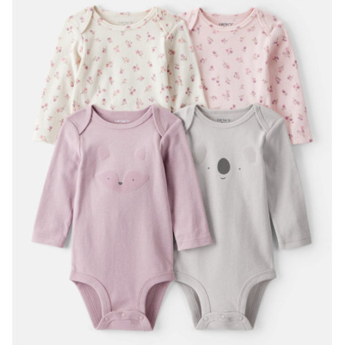 Baby Girl 4-Pack Koala Print Cotton Long-Sleeve Multipack Bodysuits - Multi | Carter's