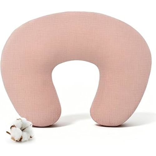 Muslin Nursing Pillow Cover Compatible with Boppy Nursing Pillow, Soft Baby Nursing Covers for Breastfeeding Pillows for Boys Girls, Blush
