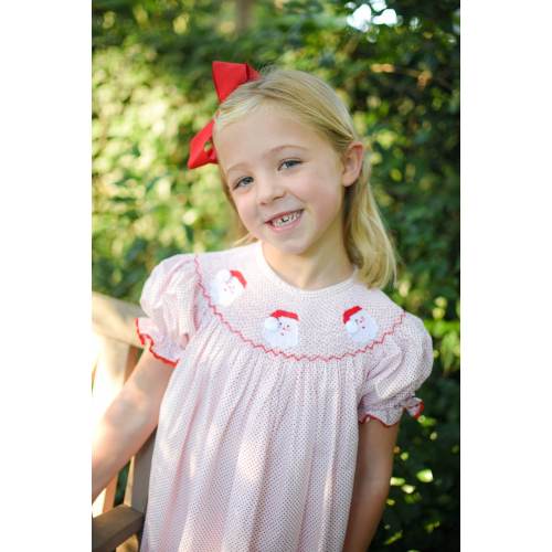 Santa Smocked Christmas Dress in Red & White Polka Dot - Heirloom, Vintage Style, Baby Girl, Holiday Dress, Matching Sibling 254 *G