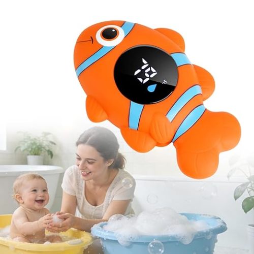 Baby Bath Thermometer, with LED Display and Temperature Warning,Kids' Bathroom Safety Products, Newborn Bath Safety Toy Thermometer (Clownfish)