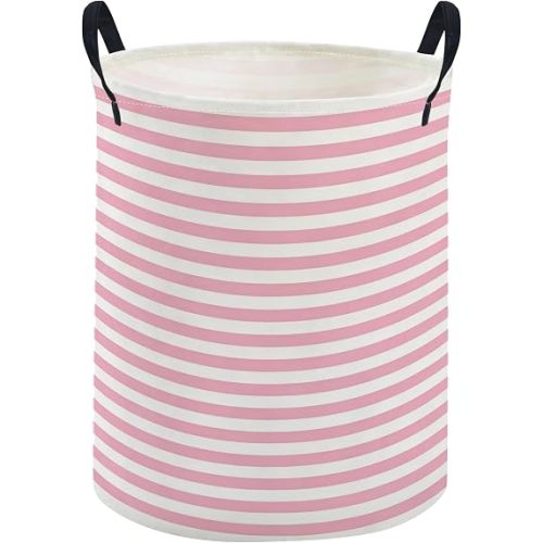 ESSME Kids Laundry Basket,Pink Hamper Collapsible Canvas Waterproof Storage Bin for Girls, Cute Hamper,Gift Baskets(Pink stripes)