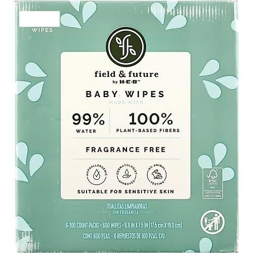 Field & Future by H‑E‑B 99% Water Baby Wipes, 96 pk(pack of 2) Total 192 Suitable for sensitive skin and eczema-prone skin