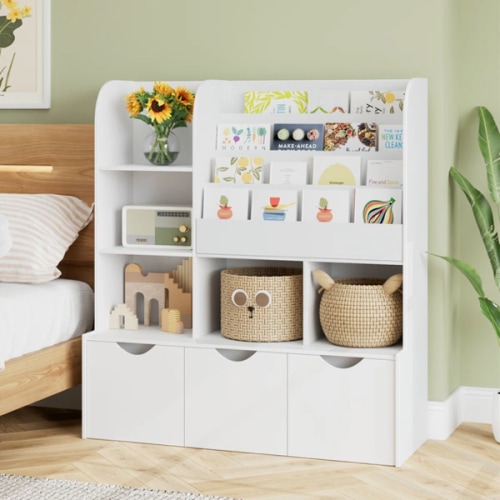 Wade Logan® Annyah Toy Storage Organizer with 3 Removable Bins, Baby-Proof Bookshelf for Nursery & Playroom & Reviews | Wayfair