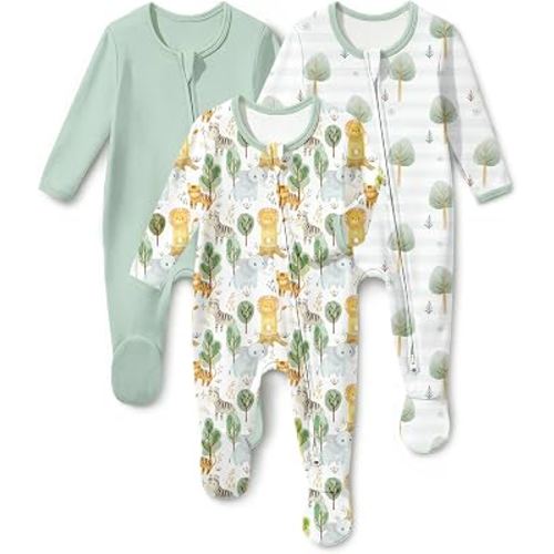 FILLEEP Baby Sleepers 3Pcs 100% Cotton Pajamas for Newborn 0-3 3-6 6-9 Months Boys Girls Clothes Sleep 'N Play Footed PJs