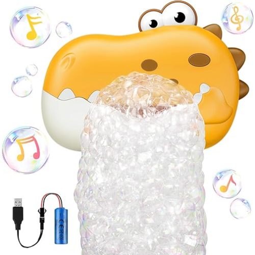 Baby Bath Toys, Rechargeable Dinosaur Bath Bubble Machine with Music, Bathtime Bathtub Toys for Toddlers Birthday Gift, Bath Dino Bubble Maker Toys for Kids Ages 1-3 4-8 (Yellow)