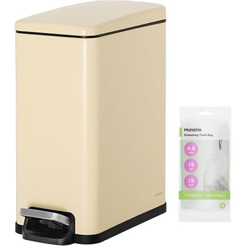Small Bathroom Trash Can with 15 Garbage Bags,2.6 Gallon Stainless Steel Garbage Can with Lid Soft Close,Small Trash Bin for Bathroom,Kitchen,Home Office,Almond Yellow