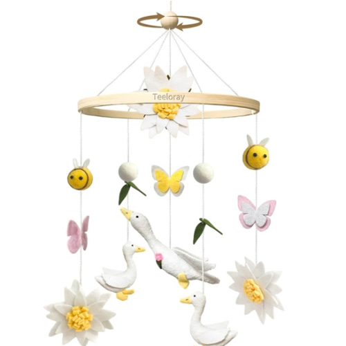 Baby Mobile for Crib Goose Nursery Decor Handmade Felt Crib Mobile for Bassinet One Silly Goose Birthday Decorations Flowers Butterflies Bees Room Hanging Decor Baby Shower Newborn Gifts