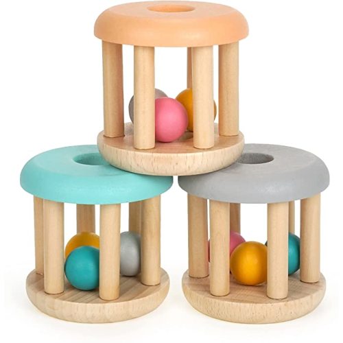 Wooden Rattle Rollers for Babies Ages 0m – 2yrs (Burlywood Base - 3pcs)