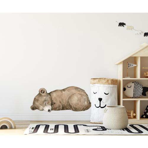 Sleeping Bear Cub Wall Decal Woodland Forest Animal Wildlife Baby Bear Removable Peel and Stick Fabric Nursery Decor