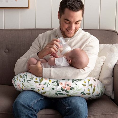 Boppy Original Nursing Pillow, Pink Garden, Ergonomic Nursing Essentials for Bottle and Breastfeeding, Firm Fiber Fill, with Removable Pillow Cover