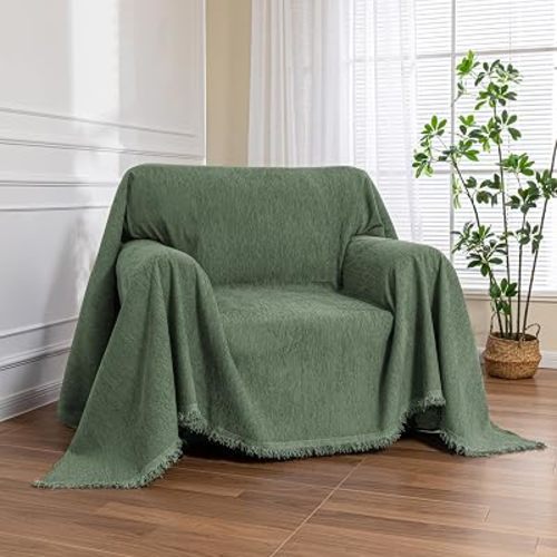 Small Couch Cover Oversized Armchair Sofa Cover Washable for Dogs Sofa Single Recliner, Chenille Sofa Throw Slipcover for Pets Sofa Cover Thick, 71" x 91", Moss Green