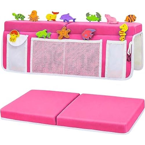Bath Kneeler –8 Suction Cups & 1.5" Padding.Certified Non Toxic Bath Kneeling Pad for Bath Tub & 5 Bath Toy Organizer. Fast Dry Baby Bath Kneeler and Elbow Rest Pad Set by Supa Ant-Pink
