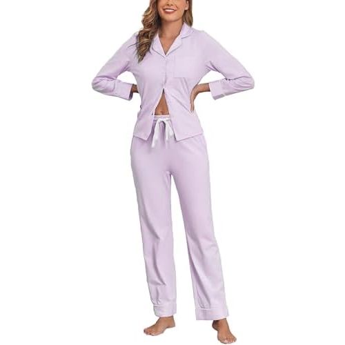 100% Cotton Women's Pajama Set Long Sleeve Button Down Sleepwear Soft Pjs Lounge Sets Nightwear Pjs XS-XXL