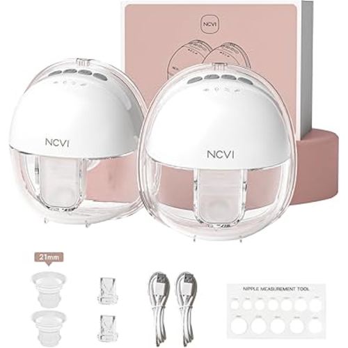 NCVI Wearable Hands Free Breast Pump, 4 Modes & 9 Levels with Multitronic Suction, Ultra-Quiet <42dB, Long Battery Life (150min), 21/24mm Flange Insert, Portable Electric Breastfeeding Pump for Moms