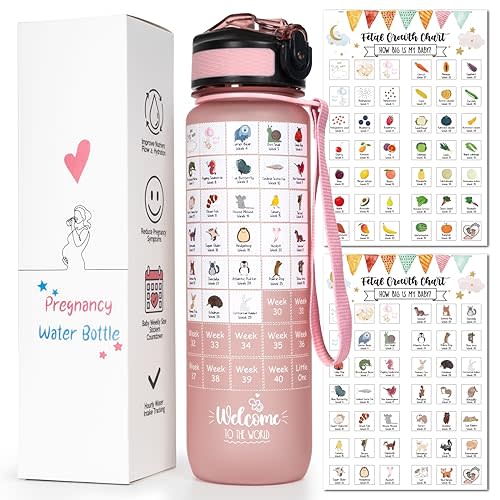 Pregnancy Water Bottle Tracker(Black), 1st Trimester Must Haves Gift for First Time Moms, with 2 Different Weekly Stickers, Early Essentials Gifts for Pregnant Women, Maternity, BPA Free