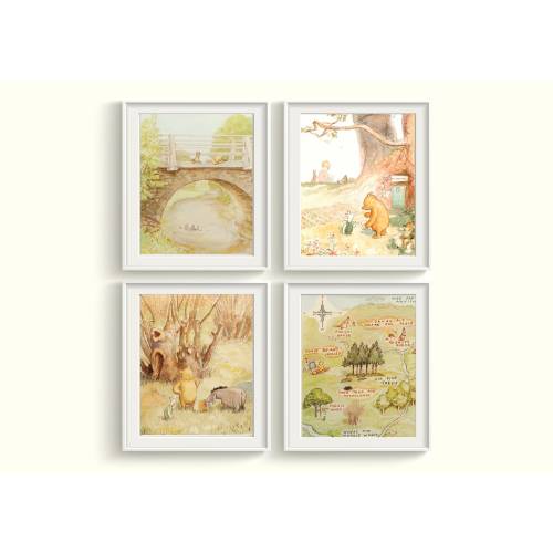 Winnie the Pooh Art Prints Set Qty 4 Classic Pooh watercolor Baby Girl Boy Gender Neutral NURSERY BEDROOM 100 aker baby shower gift present