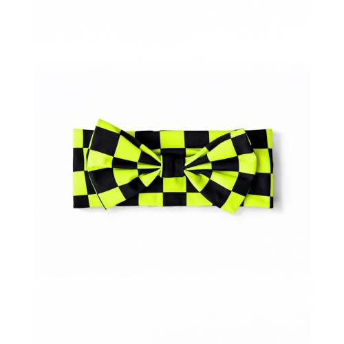 UPF50+ Swim Bow in Neon Electric Lime + Black Checkered