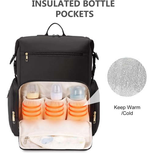 CEI-CEI Neoprene Diaper Bag Backpack with Changing Pad, Large Newborn Baby Maternity Bags Travel Tote with Insulated Pockets (Black)