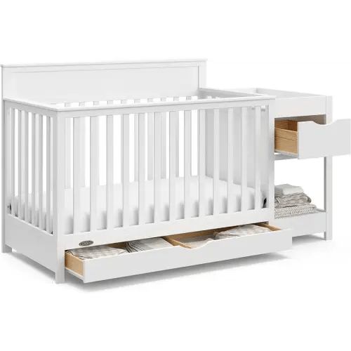 Graco Shiloh 5-in-1 Convertible Crib & Changer with Drawer (White) – GREENGUARD Gold Certified Baby Crib Crafted from Wood, Converts to Toddler Bed, Daybed, and Full-Size Bed