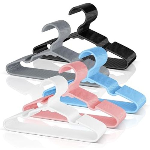 VTRIN Baby Hangers 100 Pack Large Capacity Hard Plastic Kids Hangers Suitable for All Clothes of Infant, Such as Short, Shirts White 20, Black 20, Grey 20, Blue 20, Pink 20