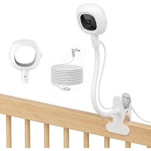 Baby Monitor Clip Mount for Nanit Pro/Plus Cameras, 15.75in Flexible Gooseneck Clamp Stand with Anti-fall Design & Type-C Charging Port, Portable Camera Holder for Travel & Crib, No Wall Damage