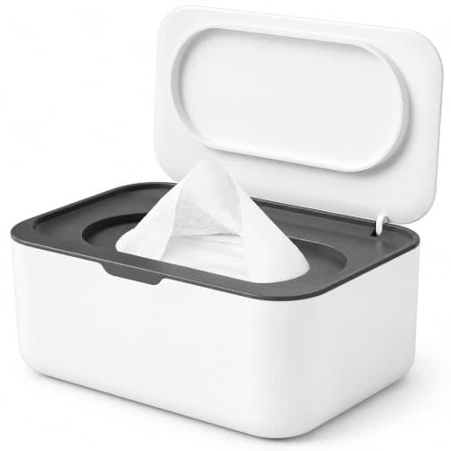 Wipes Dispenser, Wipe Holder for Baby & Adult, Seposeve Refillable Baby Wipe Container, Keeps Wipes Clean. Non-Slip, Easy Pull Wipes Pouch Case, Grey